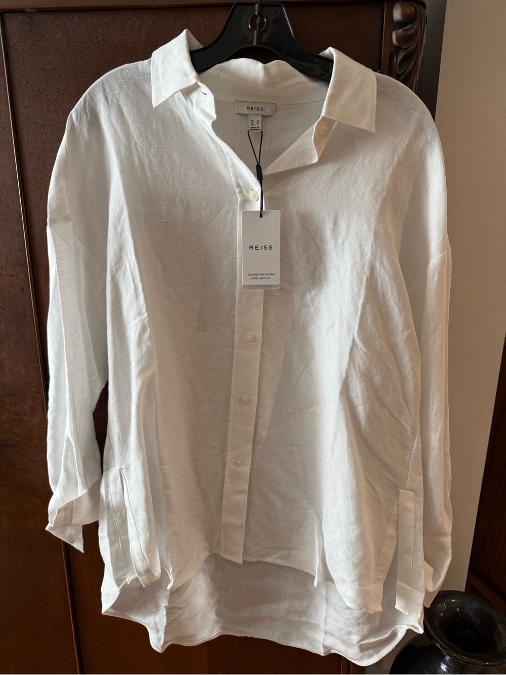 Reiss White Linen-Blend Casual Button Down Shirt